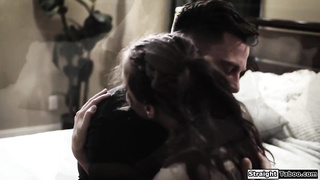 Busty brunette DPed by two stepbrothers