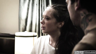 Busty brunette DPed by two stepbrothers