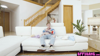 Petite teen and BFFs playing on big cock