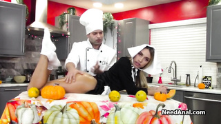 Cooking show spiced up with oily anal ride