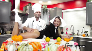 Cooking show spiced up with oily anal ride