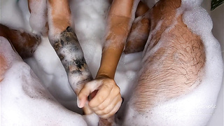 Wild platinum-blonde gives me a oral pleasure in the tub her cock-squeezing cooch makes me jizz quick