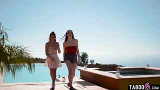Lesbian teen stepsisters spending time