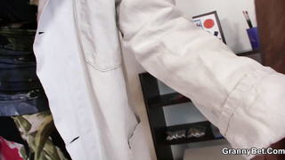 Sandy-Haired elderly nymph fellates and rails his man-meat