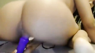 Hot Ebony loves dildoing her tight pussy