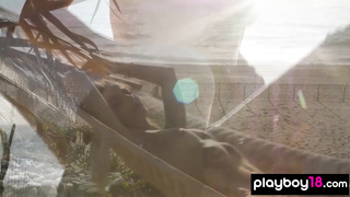 Petite beauty stripping to take sunbath