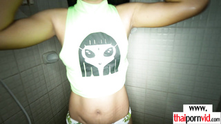 Amateur asian teen showering and fucking