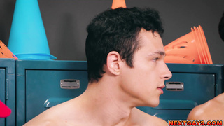 Two teammates fucks and caught by coach