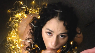 Curly curvy Latina housewife performs sloppy oral