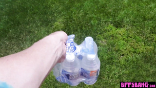 Teen swimmers celebrating on a big cock