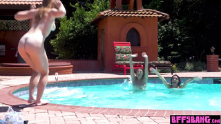 Teen swimmers celebrating on a big cock
