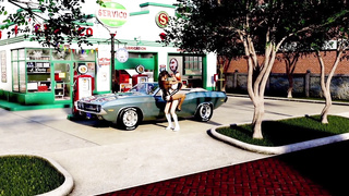 Big dick futanari babe fucking big tits babes at a gas station in a fantasy 3d animation