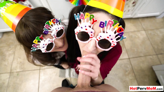 Mature mom and sis gave BJ for birthday