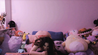 Asian waifu bouncing her boobs while riding a toy