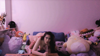 Asian waifu bouncing her boobs while riding a toy