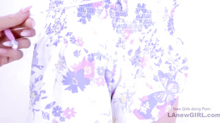 Sweet babe rides strapon reverse cowgirl in studio