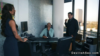 Rich guy fucking tanned brunette babe in his house