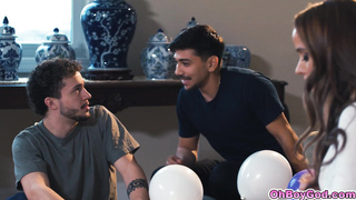 Hot stepmom fucks stepson and his friend