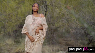 Ebony babe Nyla reveals her hairy pussy
