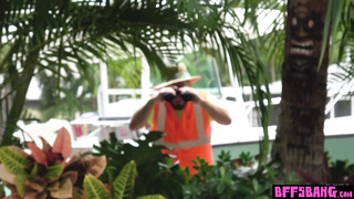 Three teens having some fun on big cock