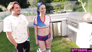 Footballer teens training on a big cock