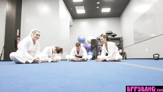 Teen karate hotties fighting on big cock