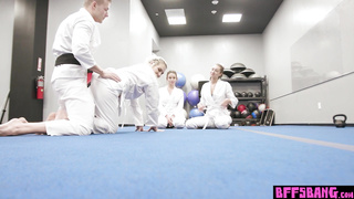 Teen karate hotties fighting on big cock