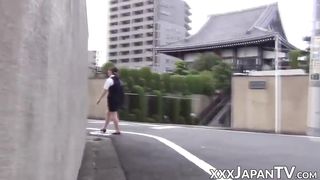 Unassuming Asian ladies in uniform fumbled in public