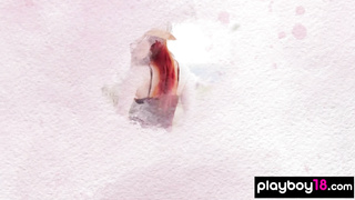 Naked red Krystal Kitten posing outdoor