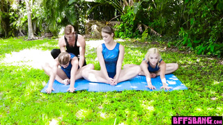 Flexible skinny teen athletes training