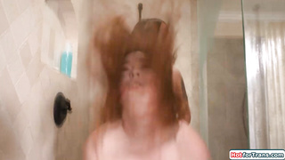 Busty babe catches wife fucked by tgirl