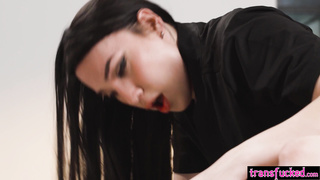 Big cock shemale fucks lesbian couple