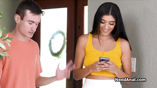 A thumb in girlfriends ass for texting all the time