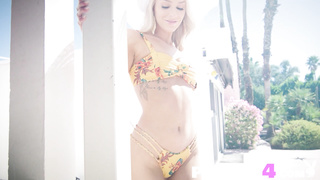 Cute blonde teen shows her perfect body