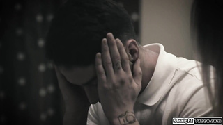 Curvy stepsister helps stepbro get hard