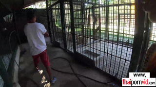 Dude feeding an amateur Thai teens pussy
