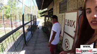 Dude feeding an amateur Thai teens pussy