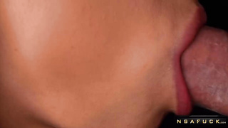 CLOSE UP HORNY CONDOM BLOWJOB she BROKE