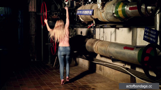 Barefoot Kate handcuffed tiptoeing