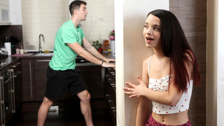 Tiny teen stepsister caught by stepbro