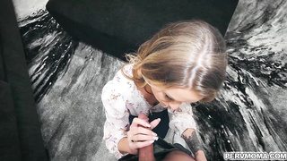 Athena sucks Allen off until he blows a huge load