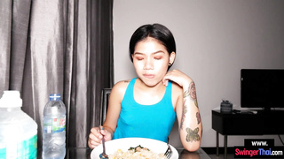 Feeding my Thai GF with food and my cock