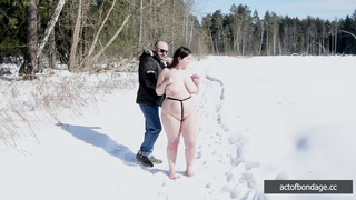 Fat Natasha tied up in the snow