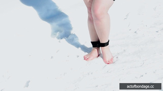 Fat Natasha tied up in the snow