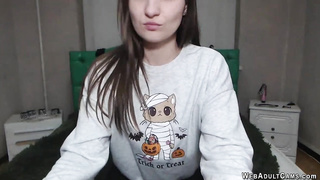 Tiny tits amateur masturbates with toy on webcam show