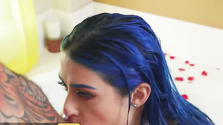 blue hair jewelz blu enjoys herself in the bathtub