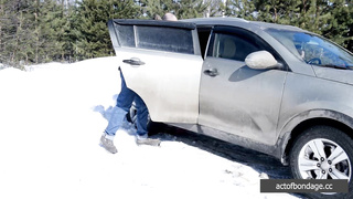 Claudia is under the snowballs attack.