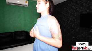 Guy fucking a Thai sluts tits and pussy