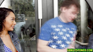 Sarah Lace sucks Anthonys dick in the bathroom