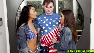 Sarah Lace on her knees sucking down Anthonys hard dick